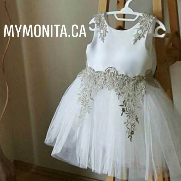 New Flower girl gold lace dress - Picture 1 of 5